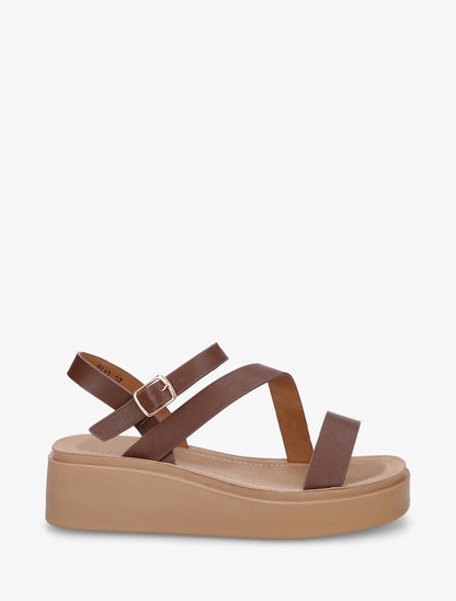 Sandales multi-bride en simili - Marron - 1