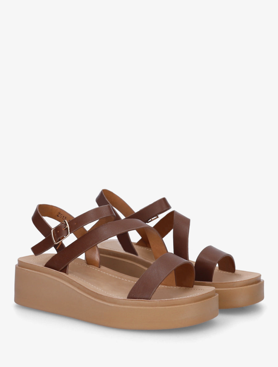 Sandales multi-bride en simili - Marron - 4