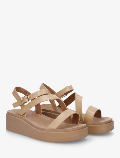 Sandales multi-bride en simili - Beige - 4