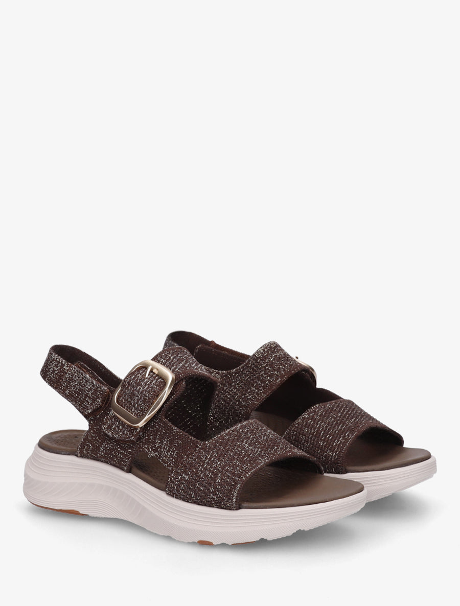 Sandales en tissu irisé à boucle et scratch - Marron - 4