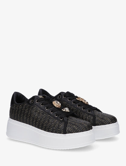 Sneakers en jute tressée à détail irisé - Noir - 4