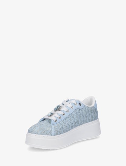 Sneakers en jute tressée à détail irisé - Bleu ciel - 3