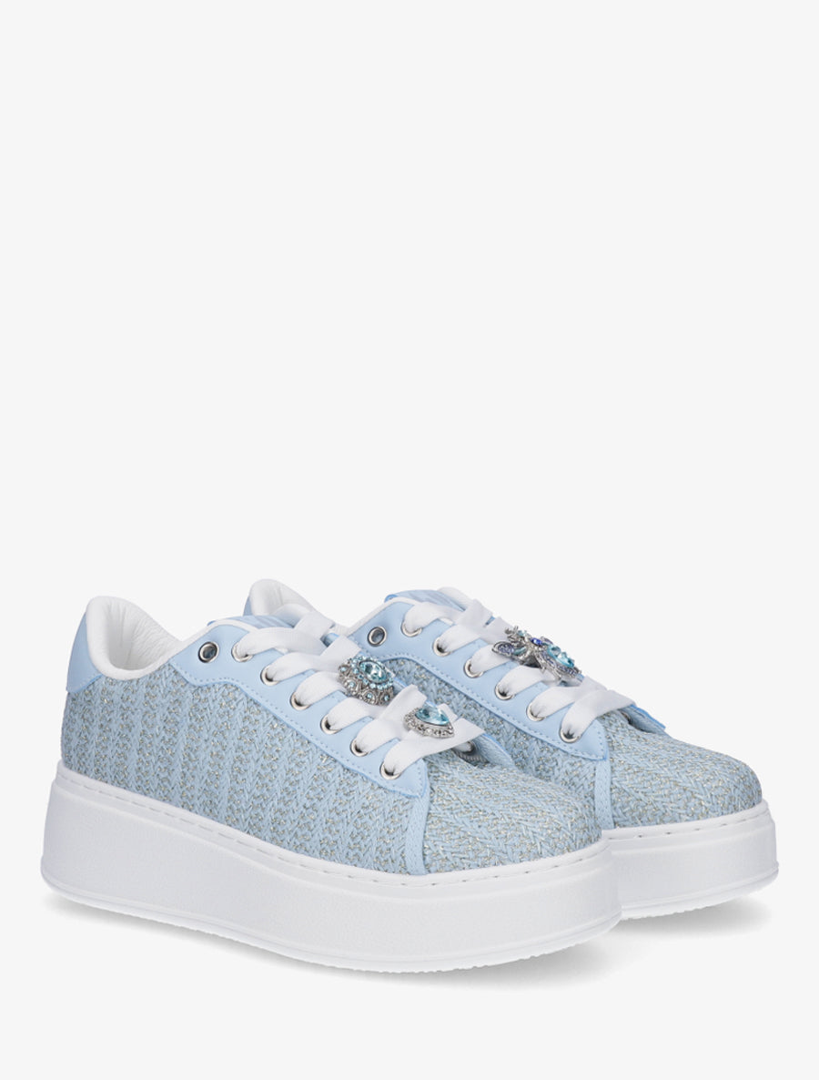 Sneakers en jute tressée à détail irisé - Bleu ciel - 4