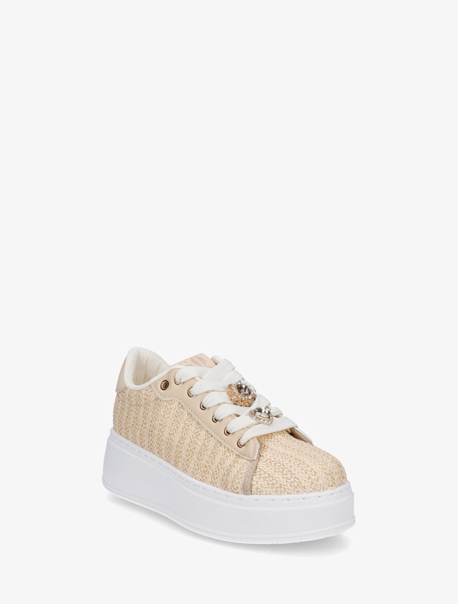 Sneakers en jute tressée à détail irisé - Taupe - 2