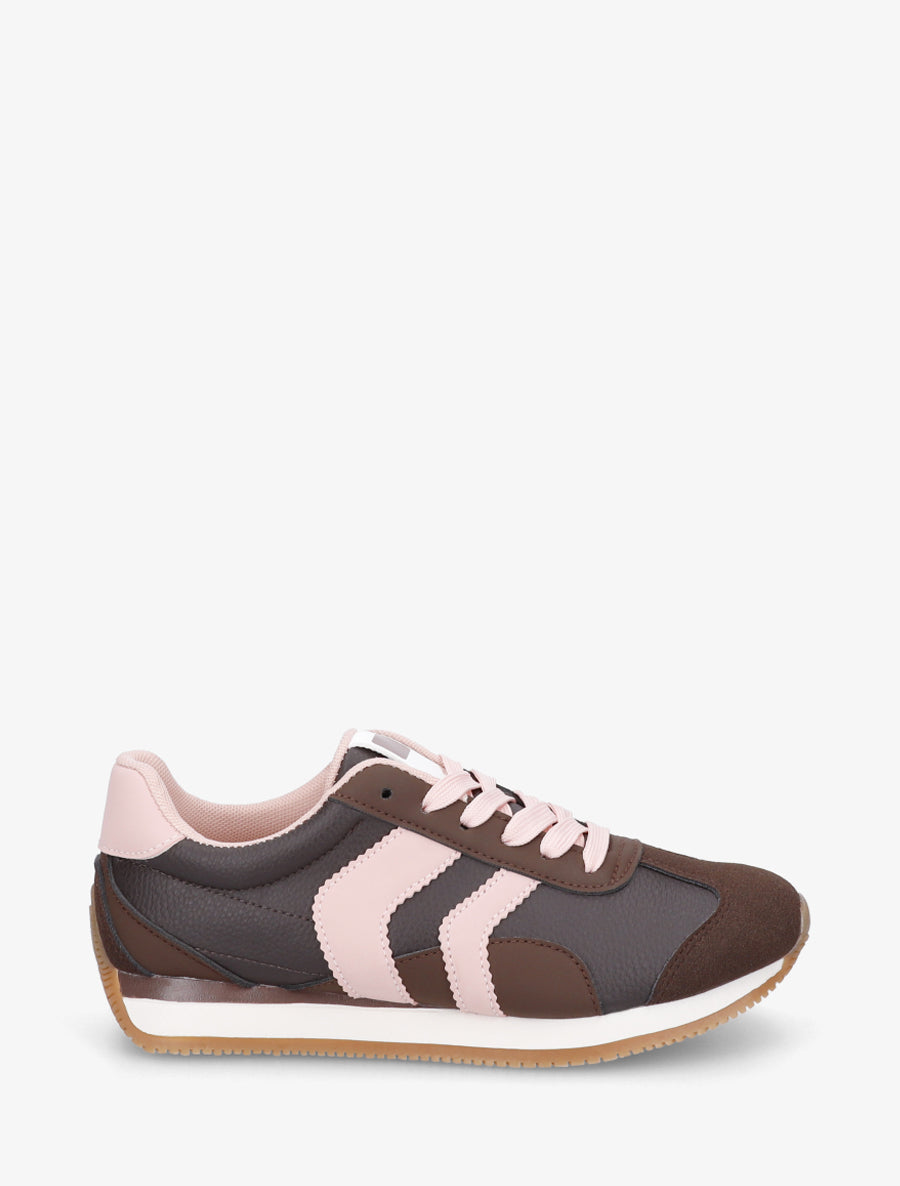 Sneakers à contrefort contrastant et double lacets - Marron - 1