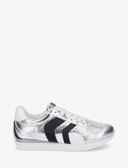 Sneakers à contrefort contrastant et double lacets - Argent - 1