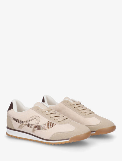 Sneakers à strass en suédine - Beige - 4