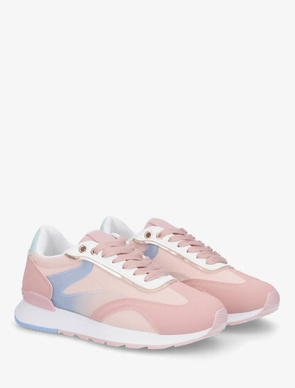 Baskets à bandes stylisées et empiècement effet nubuck - Rose - 4