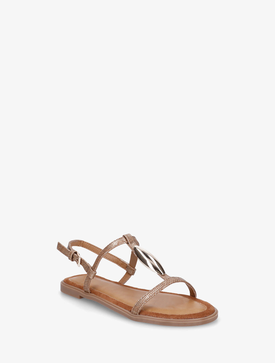 Nu-pieds bimatière à empiècement métal - Marron - 2