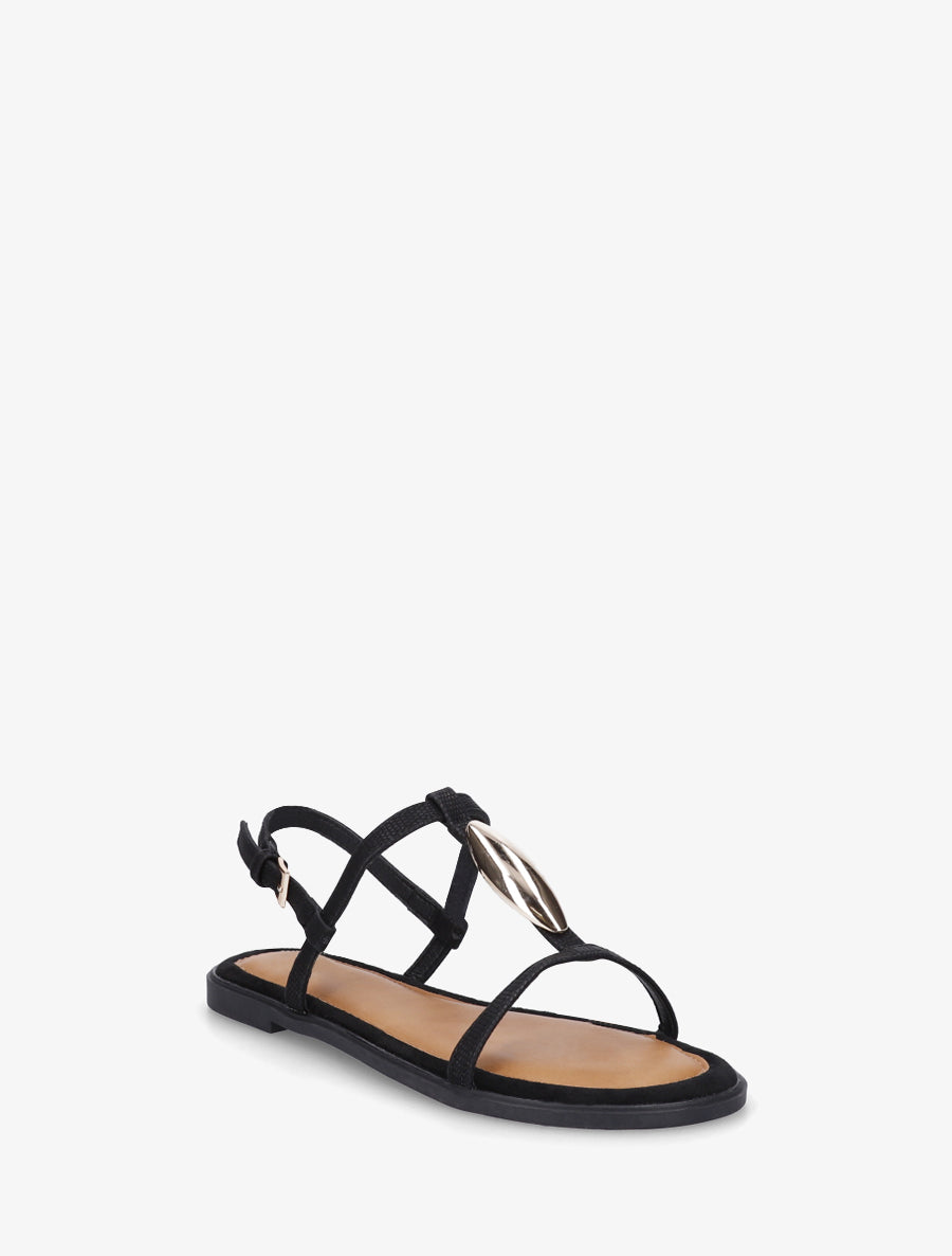 Nu-pieds bimatière à empiècement métal - Noir - 2