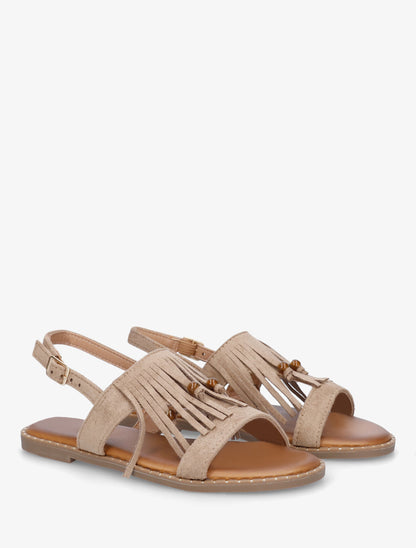 Nu-pieds en suédine à franges et perles - Taupe - 4