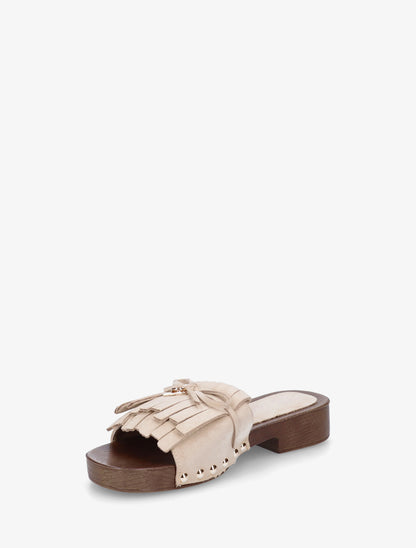 Claquettes en suédine à franges - Beige - 3