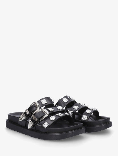 Claquettes en simili à clous fantaisies - Noir - 4