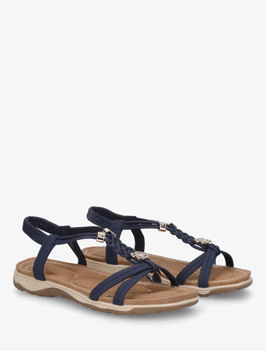 Nu-pieds à empiècement trèfle strassé - Marine - 4