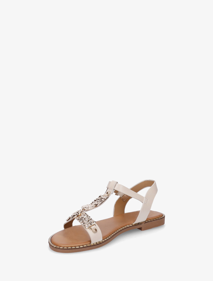 Nu-pieds en simili à empiècement métal - Beige - 3