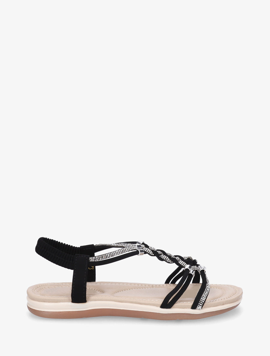Nu-pieds à brides tressées et strassées - Noir - 1