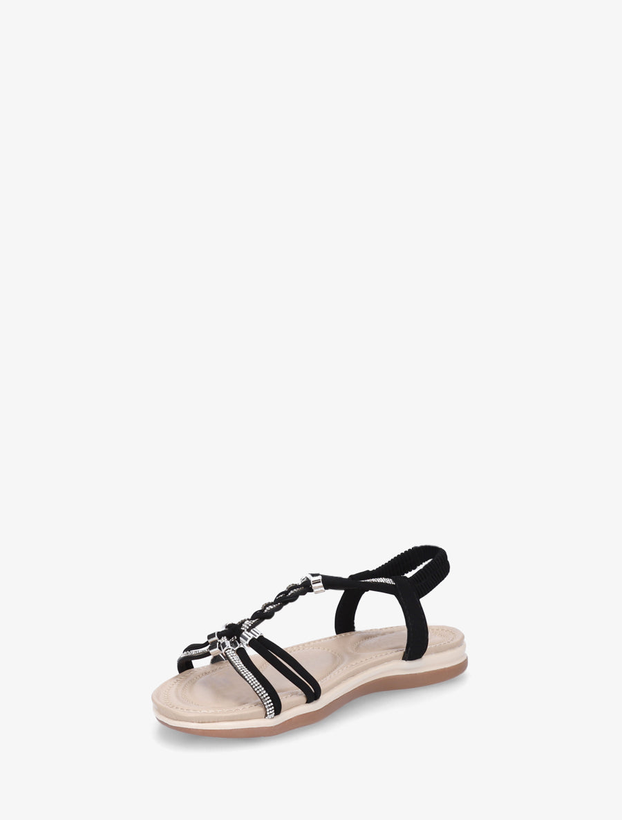 Nu-pieds à brides tressées et strassées - Noir - 3