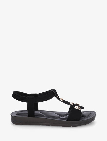 Nu-pieds en simili à tour de cheville élastiquée - Noir - 1