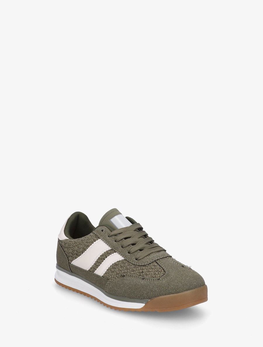 Sneakers à empiècement effet maille et détails contrastants - Kaki - 2