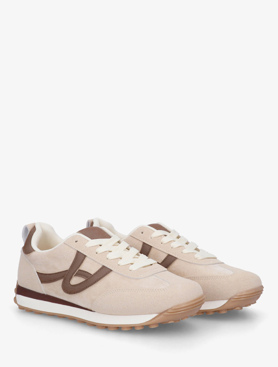 Sneakers en suédine à détails contrastants - Beige - 4