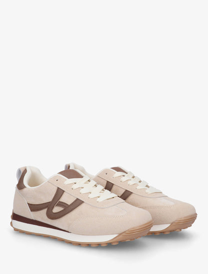 Sneakers en suédine à détails contrastants - Beige - 4