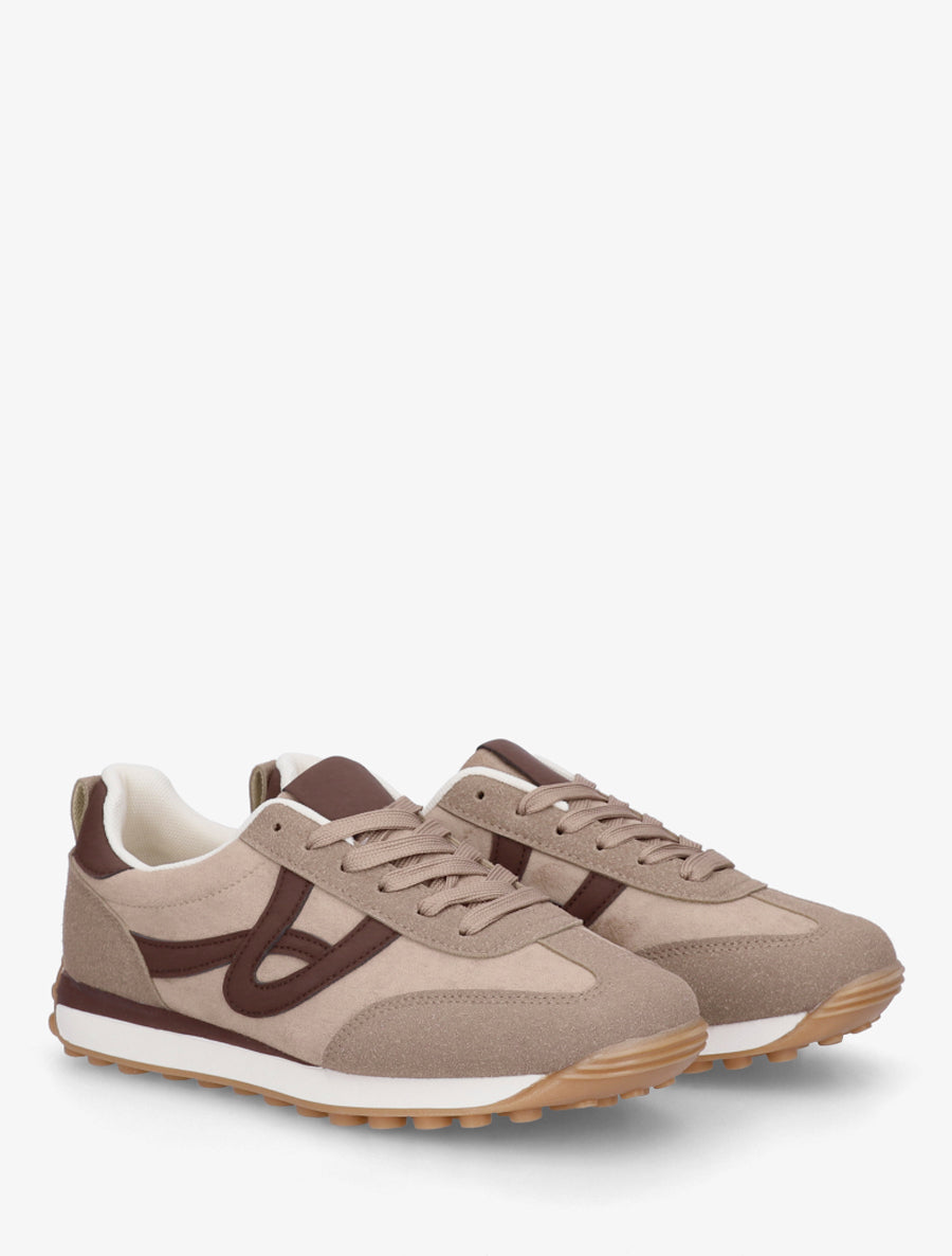 Sneakers en suédine à détails contrastants - Taupe - 4