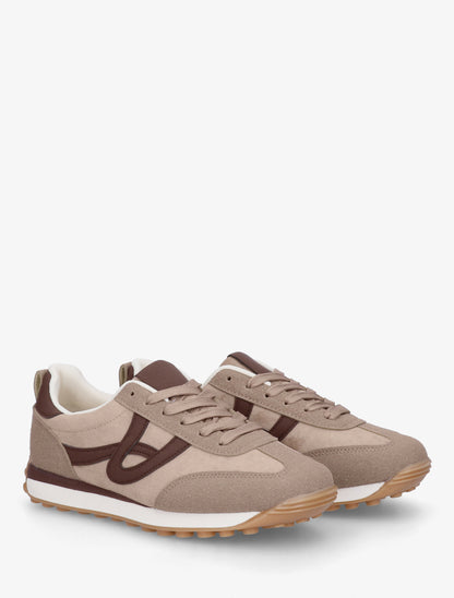 Sneakers en suédine à détails contrastants - Taupe - 4