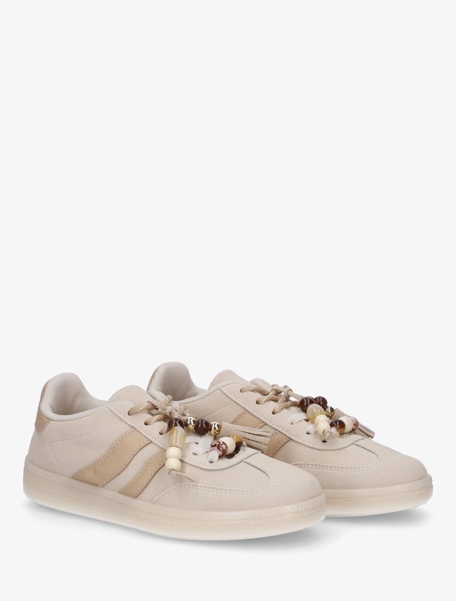 Baskets en suédine à perles - Beige - 4