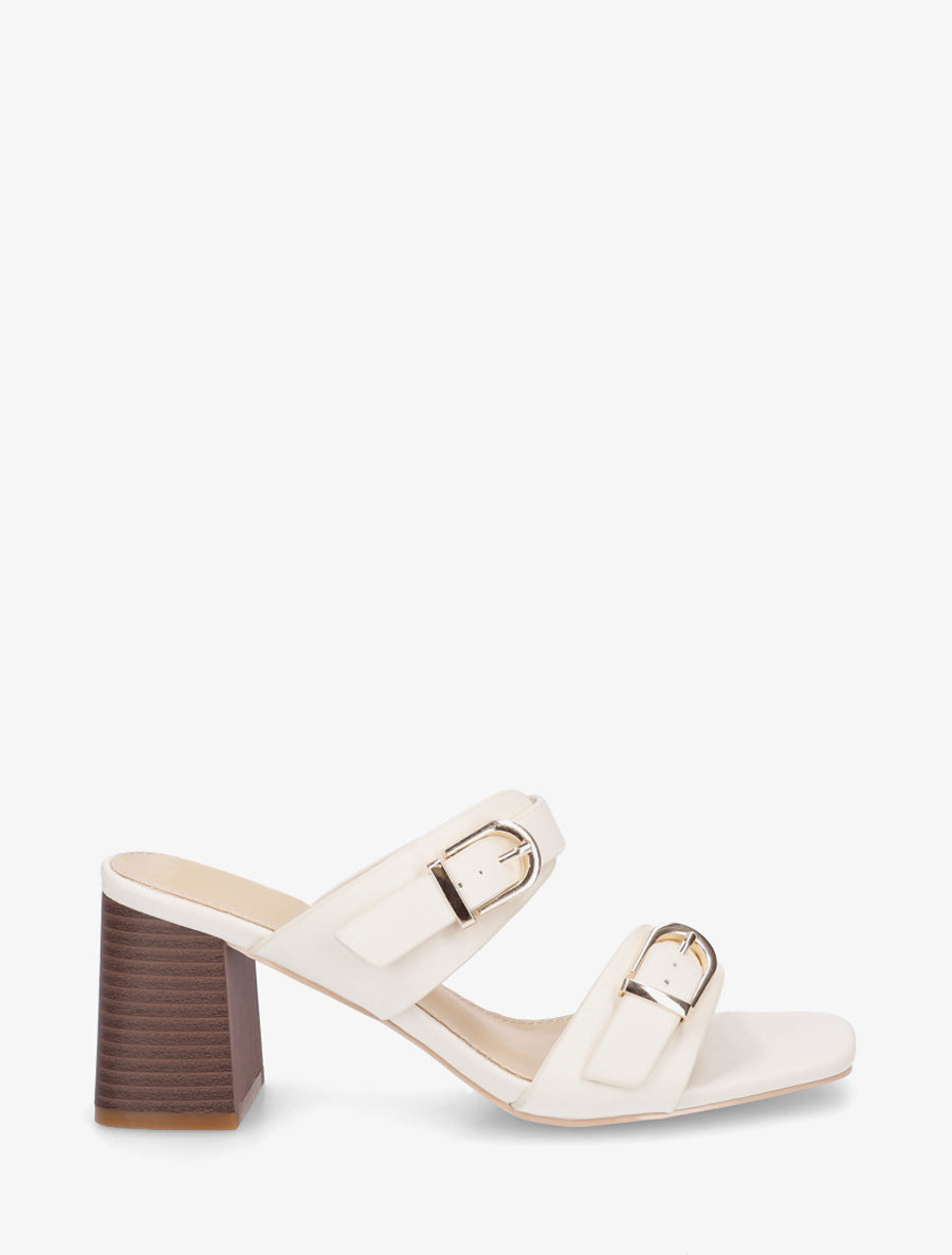 Mules unies à double boucles - Beige - 1