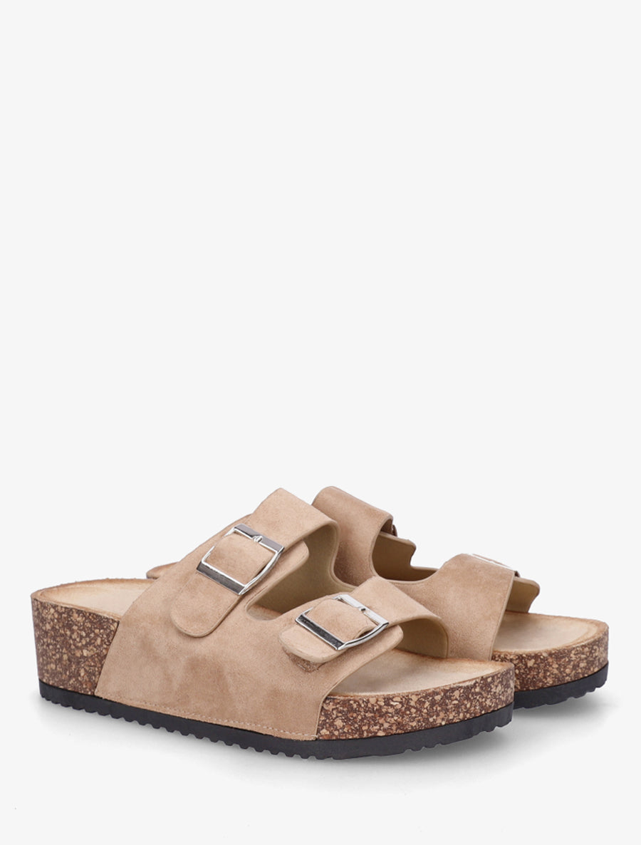 Claquettes en suédine à semelle effet liège - Taupe - 4