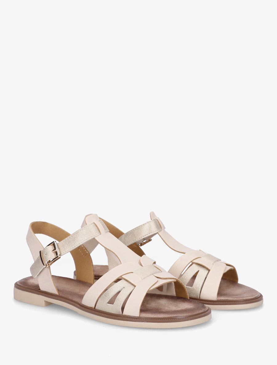 Sandales en simili effet entrelassé - Beige - 4