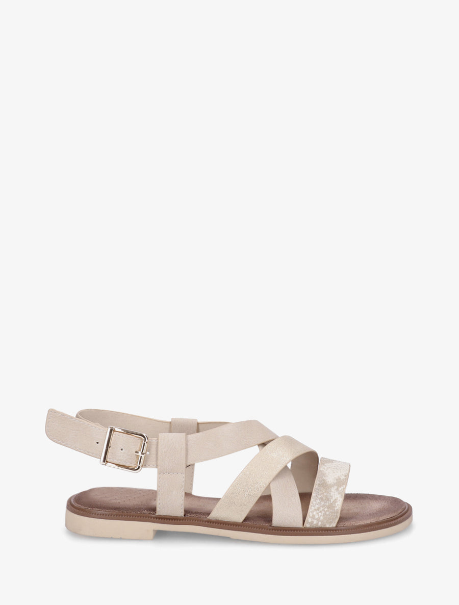 Sandales à brides croisées et irisées en simili - Beige - 1