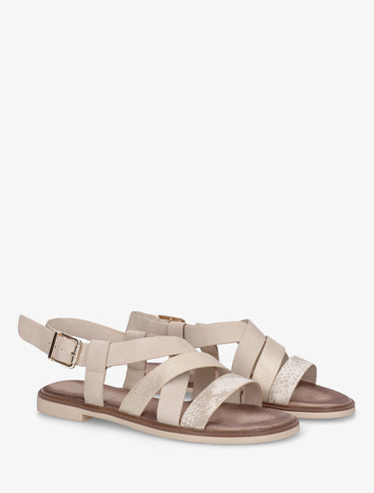 Sandales à brides croisées et irisées en simili - Beige - 4