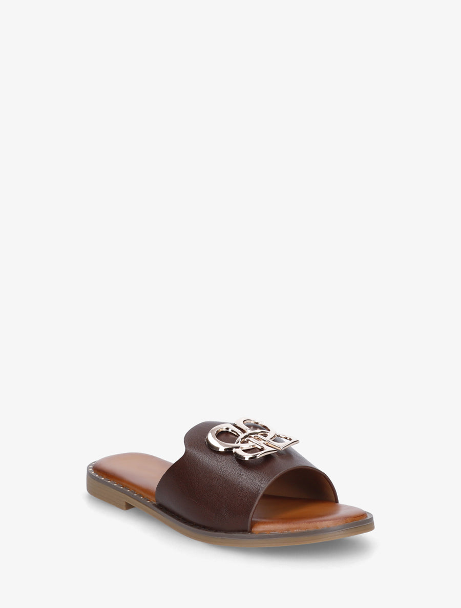 Mules plates à boucle fantaisie - Marron - 2