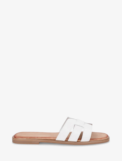Mules plates à bride effet tressé - Blanc - 1