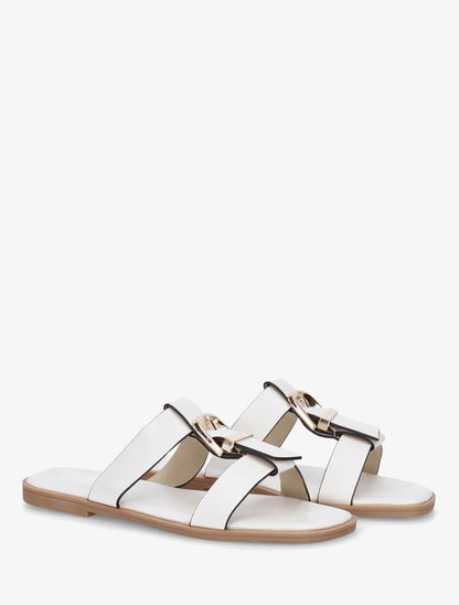 Nu-pieds en simili à boucle décorative - Blanc - 4