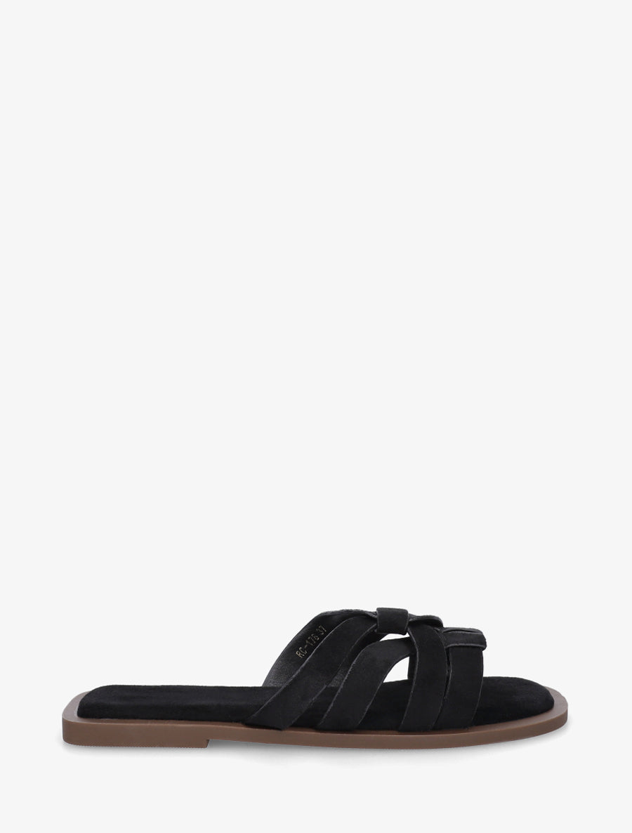 Mules plates entrelacées en suédine - Noir - 1