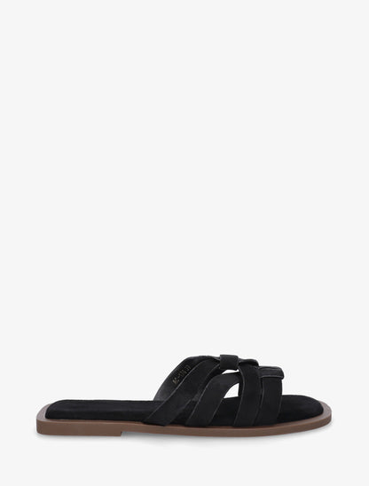 Mules plates entrelacées en suédine - Noir - 1