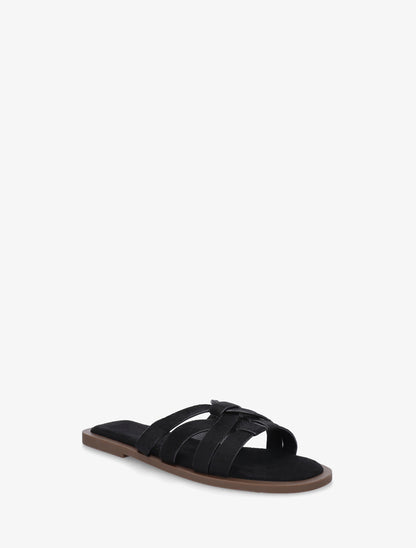 Mules plates entrelacées en suédine - Noir - 2