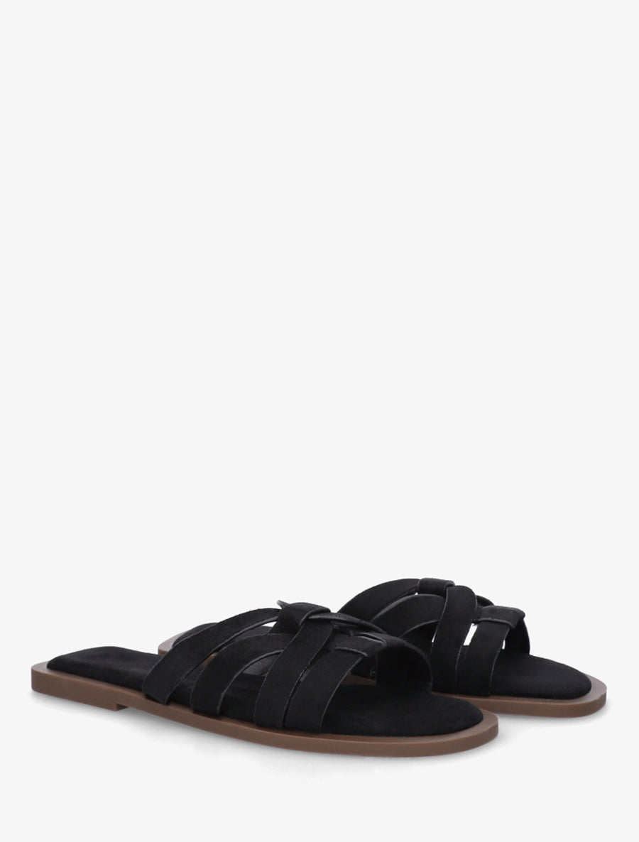 Mules plates entrelacées en suédine - Noir - 4