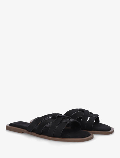 Mules plates entrelacées en suédine - Noir - 4