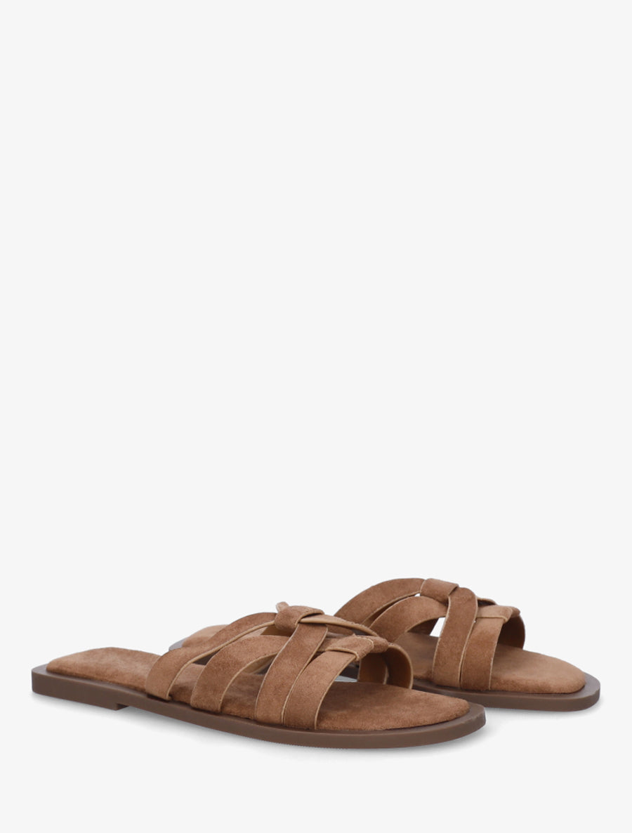 Mules plates entrelacées en suédine - Marron - 4