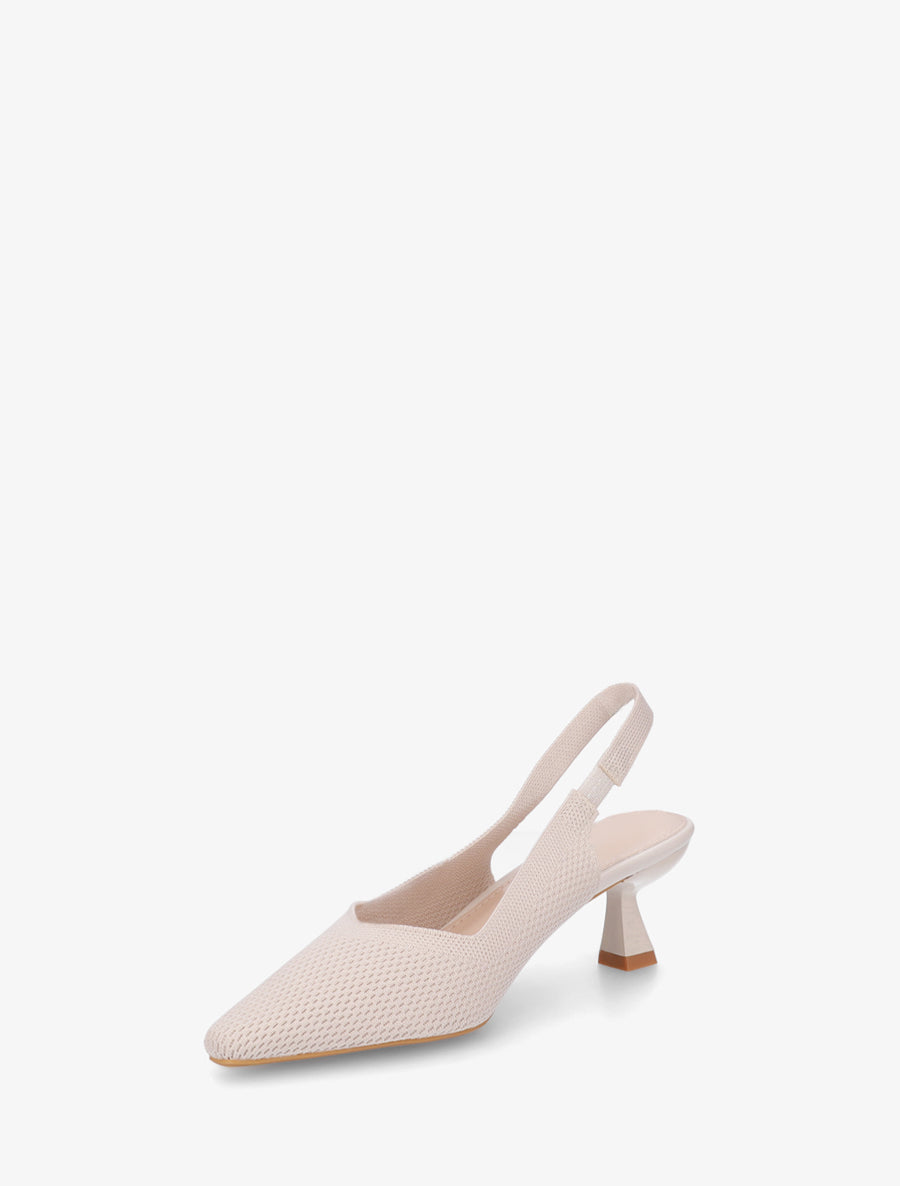 Escarpins en tissu à talon ouvert - Beige - 3