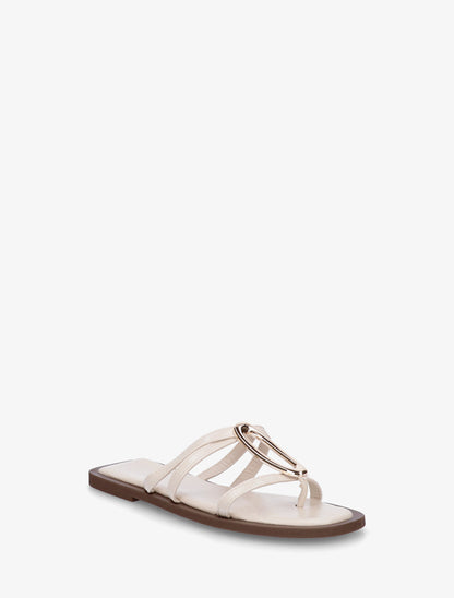 Mules plates à fines brides et bijou métal - Beige - 2