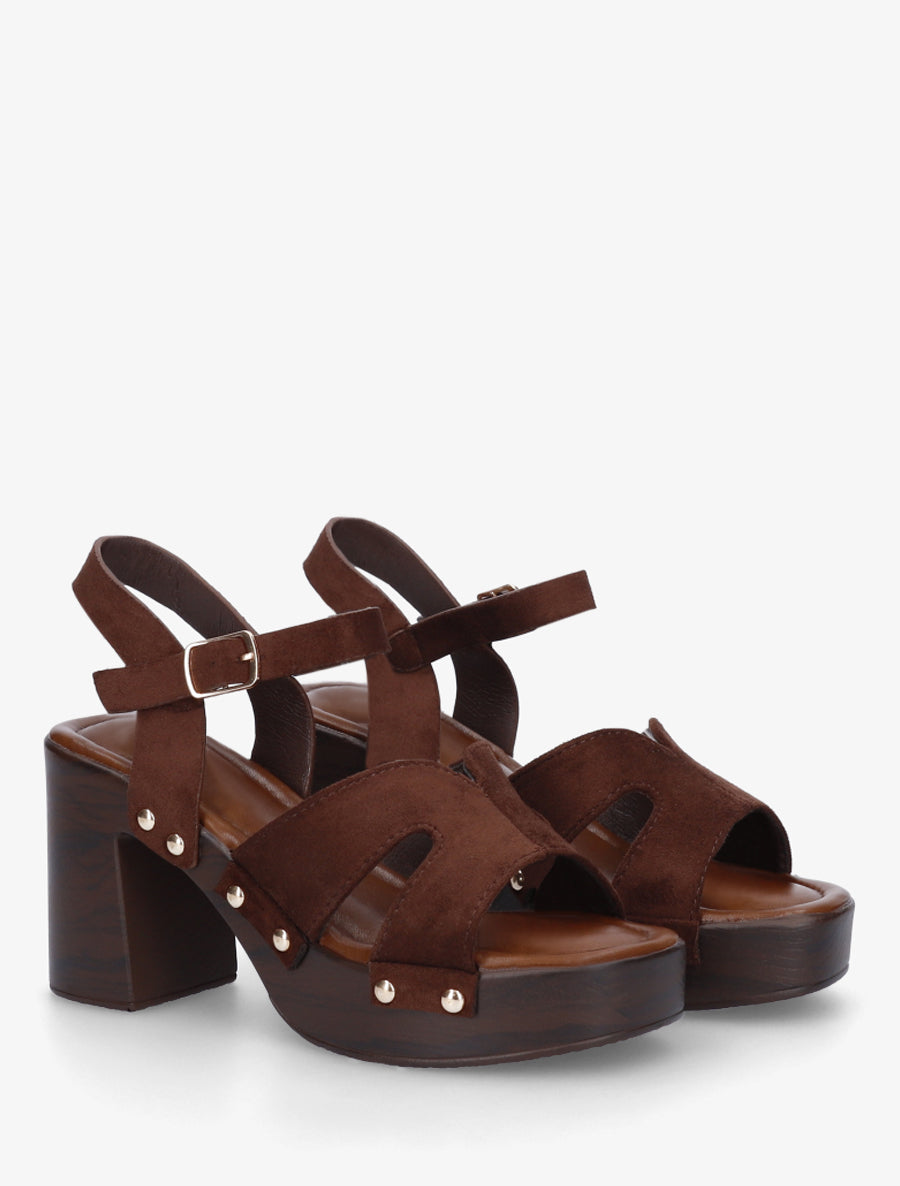 Sandales en suédine à talon carré - Marron - 4
