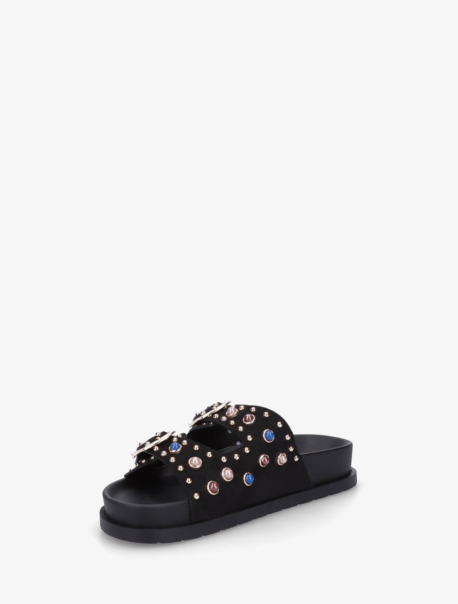 Claquettes en suédine à perles et clous - Noir - 3