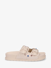 Claquettes en suédine à perles et clous - Beige - 1