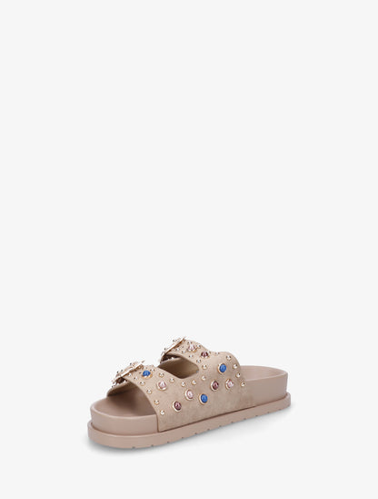 Claquettes en suédine à perles et clous - Taupe - 3
