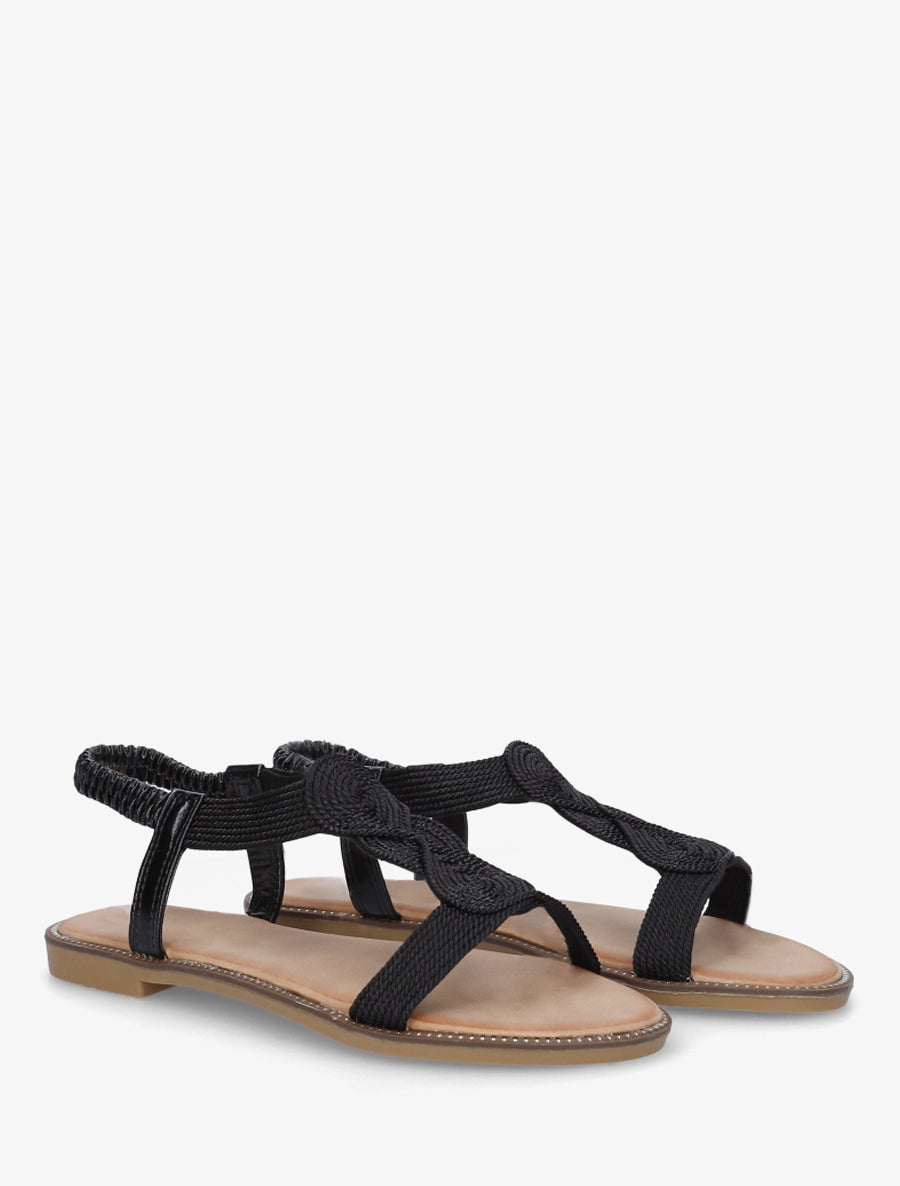 Nu-pieds tressés à cheville élastiquée - Noir - 4