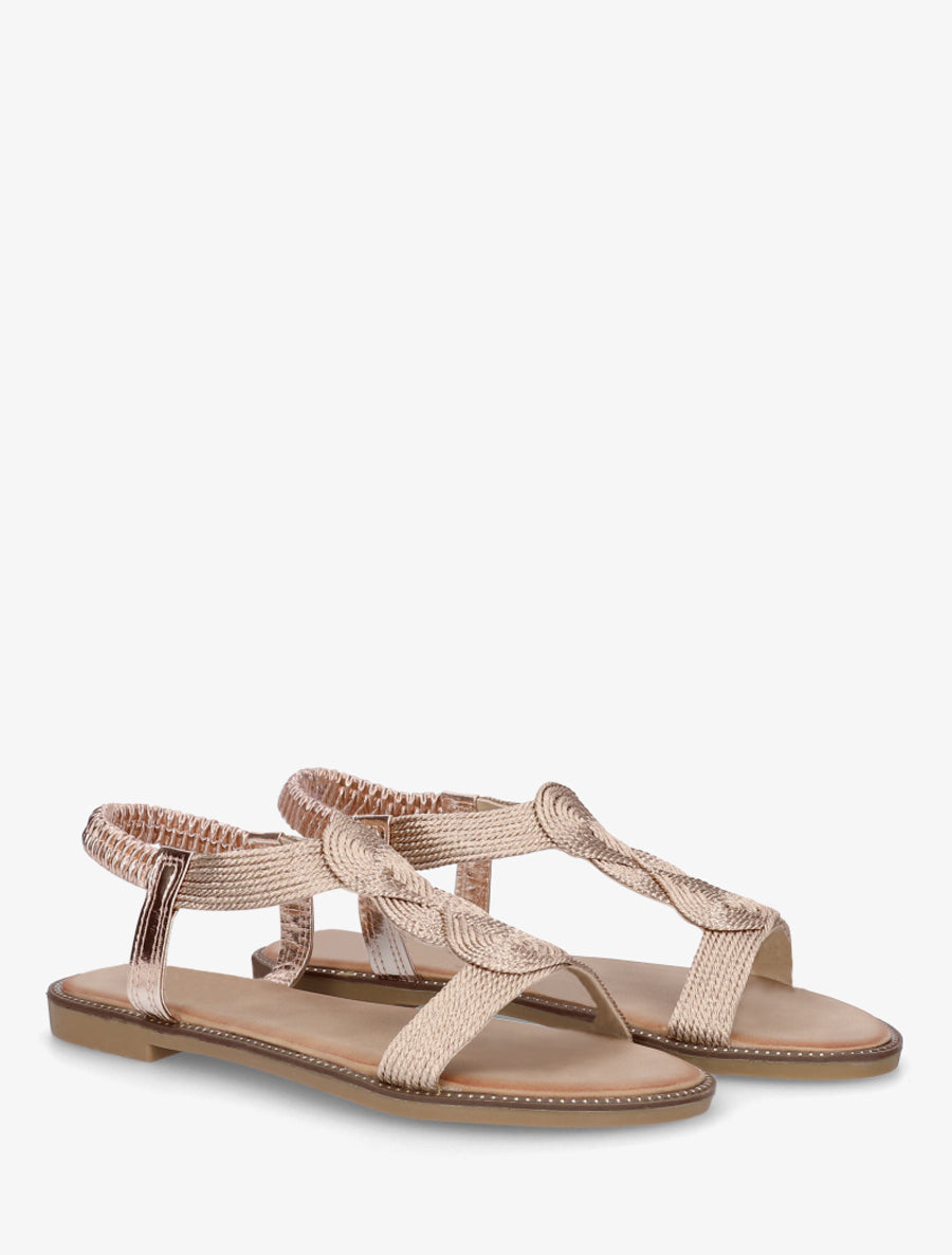 Nu-pieds tressés à cheville élastiquée - Doré rose - 4